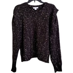 Calligraphie Anthropologie black gold metallic sweater puff sleeves size XL